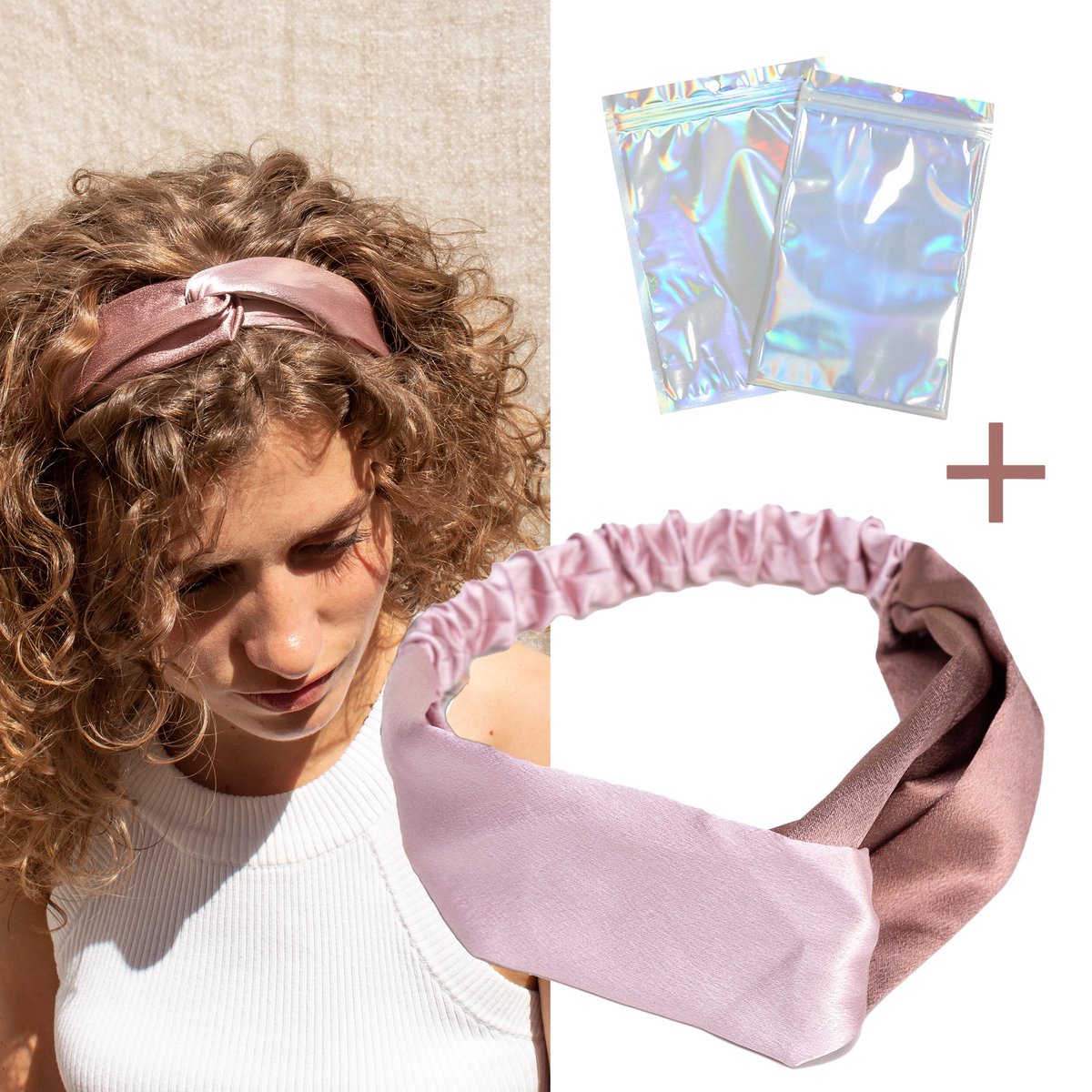 Haarband dames roze - met knoop bandeau - satijn - donker roze + leuke cadeau verpakking