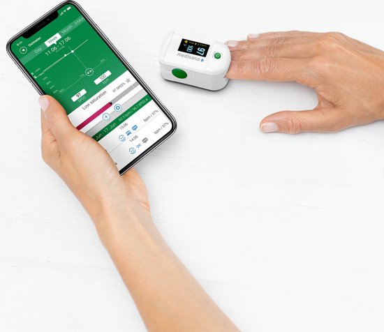 Medisana PM 100 met smartphone en VitaDock+ grafiek
