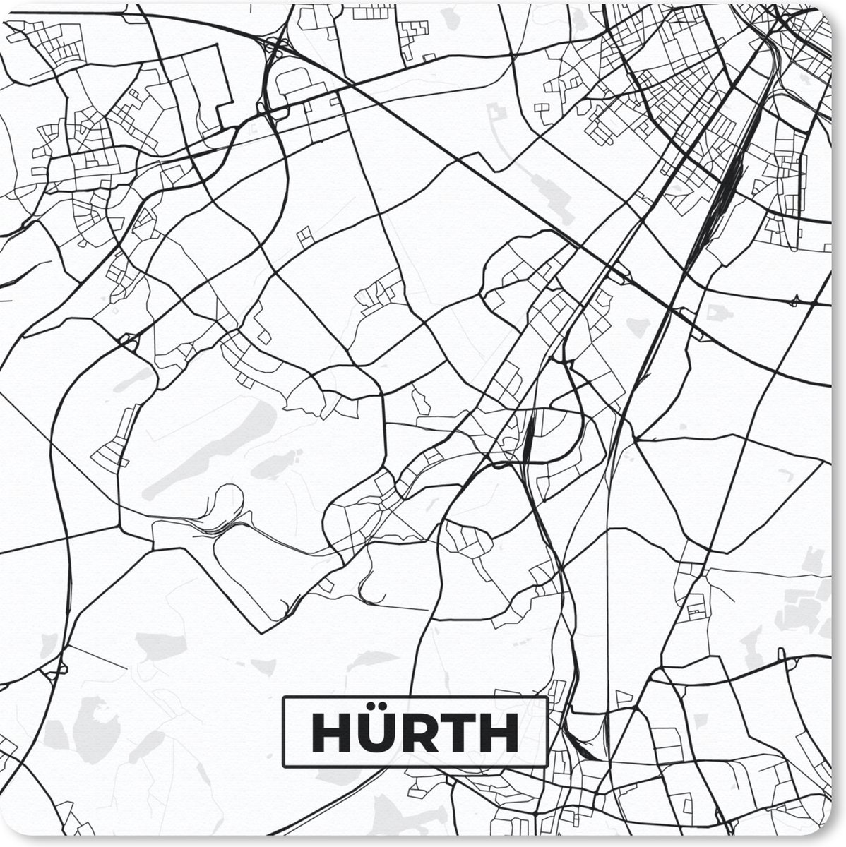 Muismat 30x30 cm - Mousepad Plattegrond - Hürth - Kaart - Stadskaart - Muismatten - Stadskaart