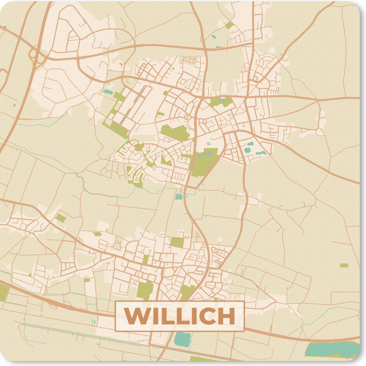 Muismat 30x30 cm - Mousepad Vintage - Kaart - Willich - Stadskaart - Plattegrond - Muismatten - Stadskaart