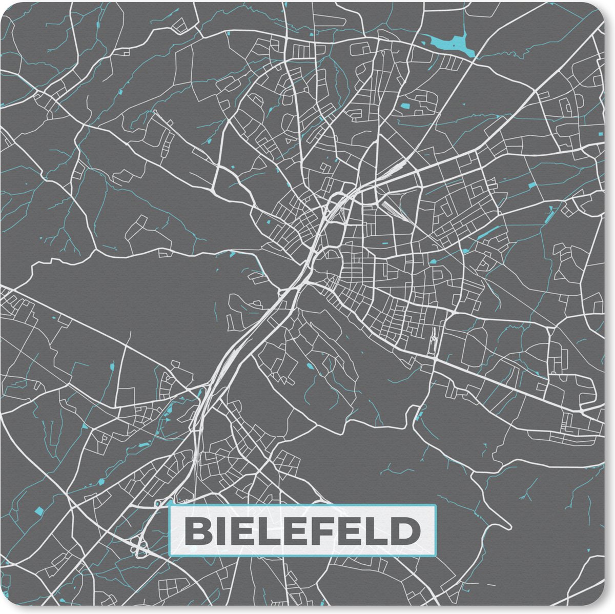 Muismat 20x20 cm - Mousepad Stadskaart – Bielefeld – Duitsland – Plattegrond – Kaart - Muismatten - Stadskaart