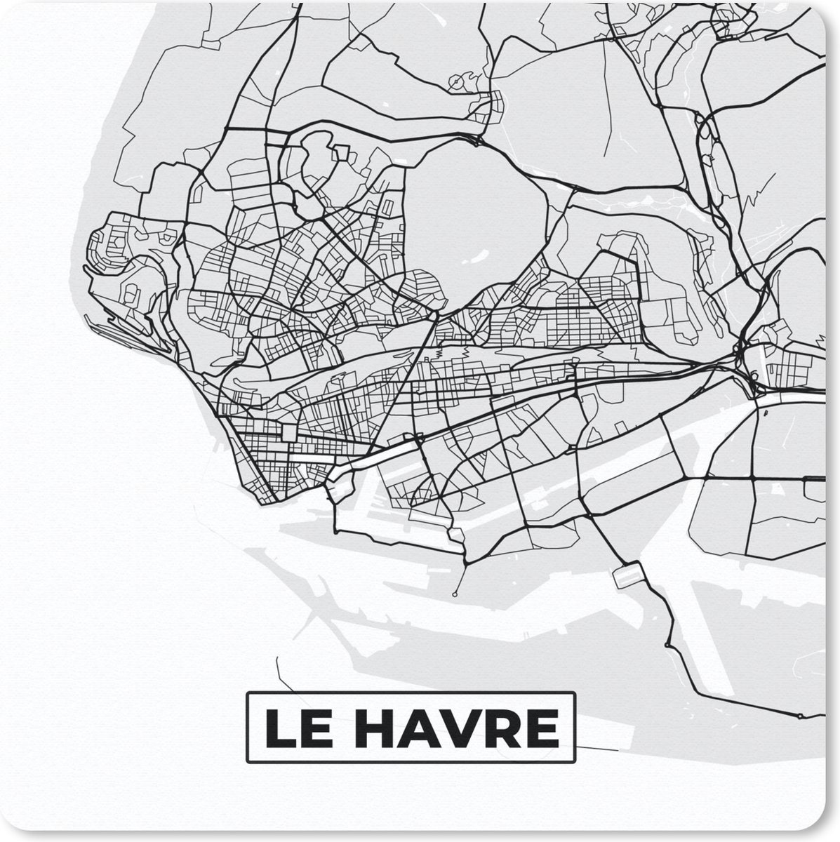 Muismat 20x20 cm - Mousepad Le Havre - Plattegrond - Frankrijk - Kaart - Stadskaart - Muismatten - Stadskaart