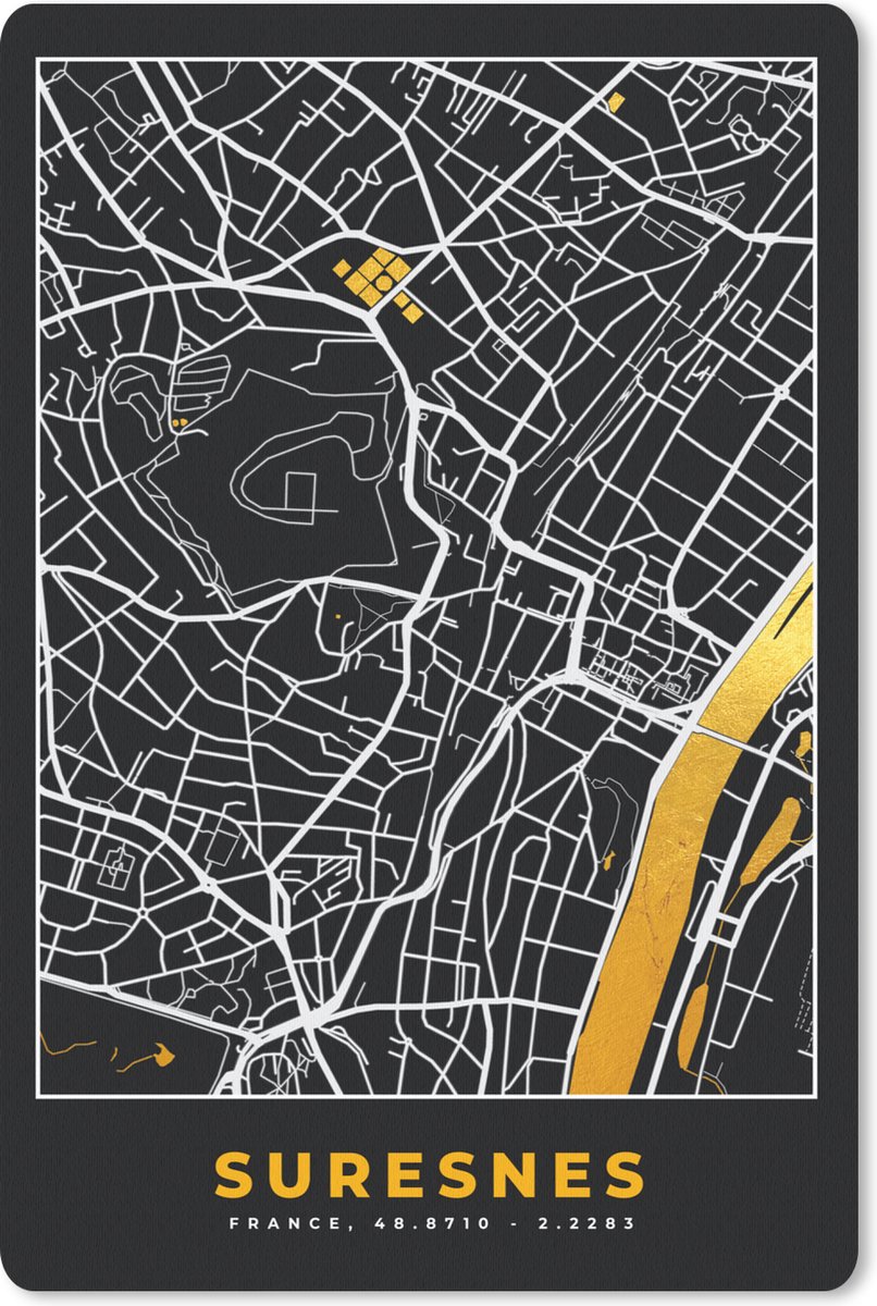 Muismat - Mousepad - Frankrijk - Suresnes - Stadskaart - Kaart - Plattegrond - 40x60 cm - Muismatten