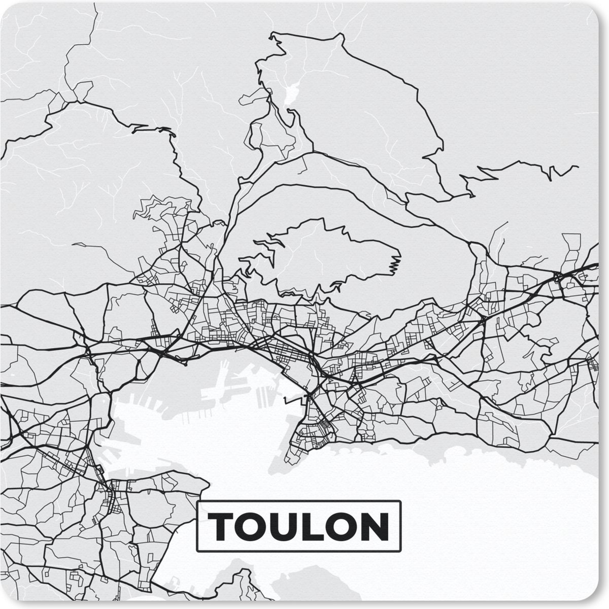 Muismat 20x20 cm - Mousepad Toulon - Frankrijk - Plattegrond - Kaart - Stadskaart - Muismatten - Stadskaart
