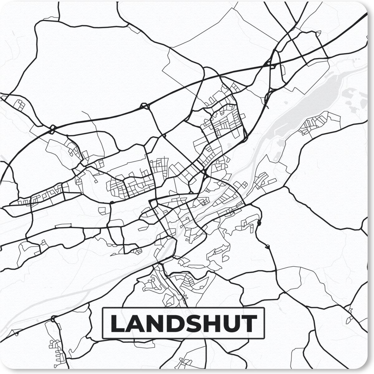 Muismat 30x30 cm - Mousepad Landshut - Stadskaart - Kaart - Plattegrond - Muismatten - Stadskaart