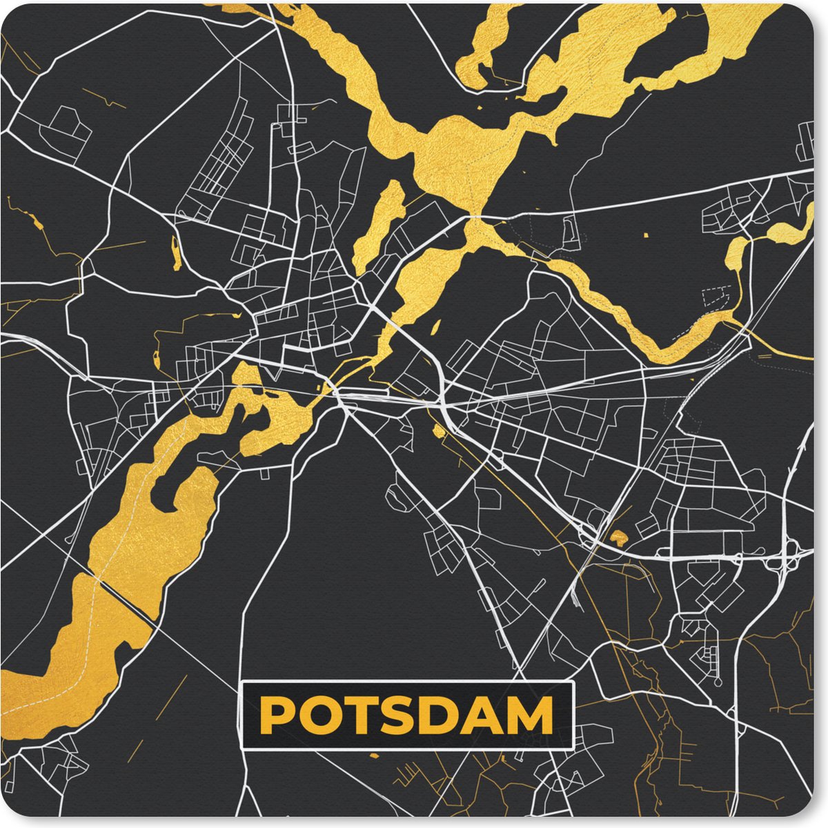 Muismat 20x20 cm - Mousepad Potsdam - Stadskaart - Goud - Plattegrond - Kaart - Duitsland - Muismatten - Stadskaart