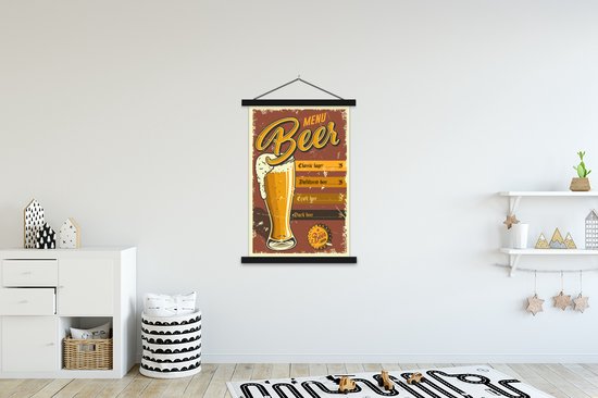 Porte-affiche avec affiche - Affiche scolaire - Mancave - Bières - Vintage - Publicité - 120x180 cm - Lattes noires