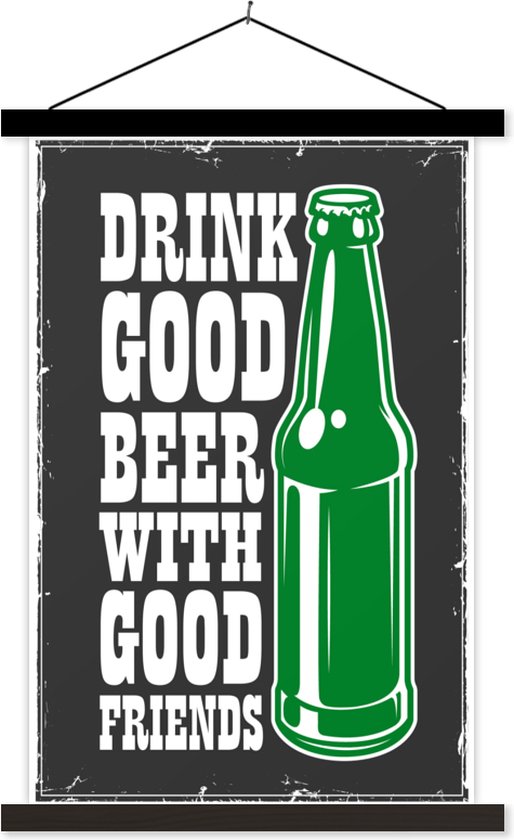 Porte-affiche avec affiche - Affiche scolaire - Mancave - Bières - Vintage - Bouteille - 120x180 cm - Lattes noires