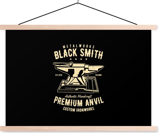 Porte-affiche avec affiche - Affiche scolaire - Mancave - Enclume - Vintage - Zwart - 90x60 cm - Lattes vierges - Cadeau Vaderdag - Cadeau - Cadeau pour lui - Astuce - Hommes