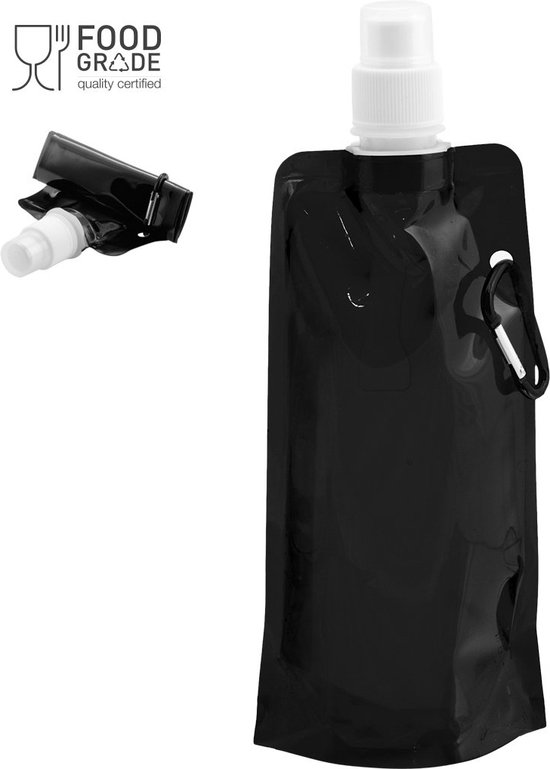 Waterzak met karabijnhaak - Drinkzak - Opvouwbaar - Festival - zwart - PET - 400 ml van Mayro — afbeelding 3
