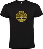 Zwart T shirt met print van " mooie Levensboom " print Goud size XXXXXL