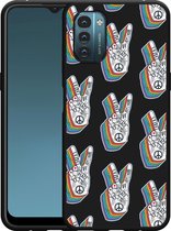 Nokia G11/G21 Hoesje Zwart Love & Peace - Designed by Cazy