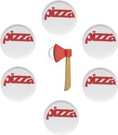 Pizzabord wit met rode tekst "Pizza" (D: 29 cm)  - set van 6 stuks  + pizzames