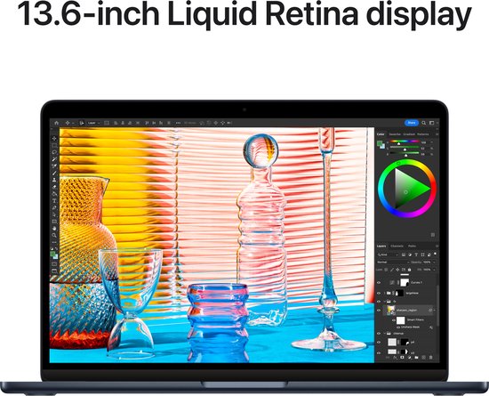 13.6" Retina, IPS, 2560 x 1664px, Apple M2 (8-core CPU, 8-core GPU, 16-core Neural Engine), 8GB, 256GB SSD, 2 x Thunderbolt/USB 4, 802.11ax Wi-Fi 6, Bluetooth 5.0, macOS