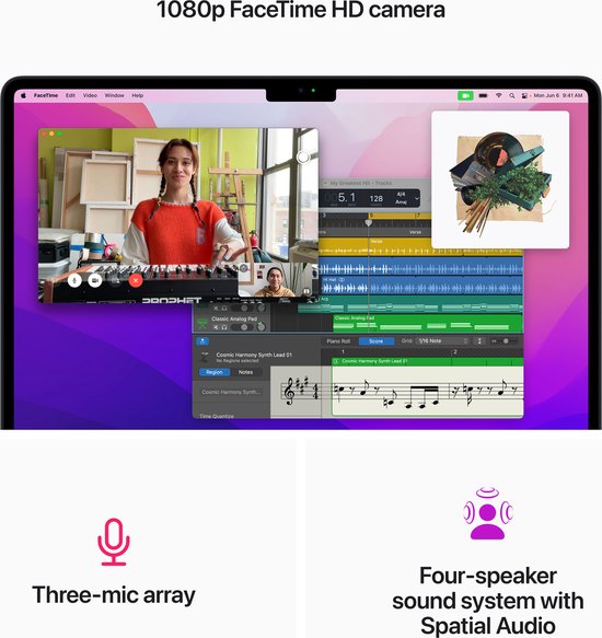 13.6" Retina, IPS, 2560 x 1664px, Apple M2 (8-core CPU, 8-core GPU, 16-core Neural Engine), 8GB, 256GB SSD, 2 x Thunderbolt/USB 4, 802.11ax Wi-Fi 6, Bluetooth 5.0, macOS