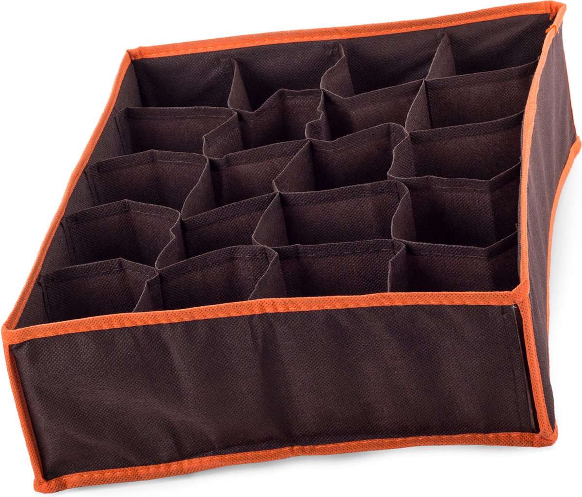 2X Organizer voor ondergoed en sokken lades - 20 Vaks - Bruin/Oranje - Materiaal linnen - Goed luchtdoorlatend
