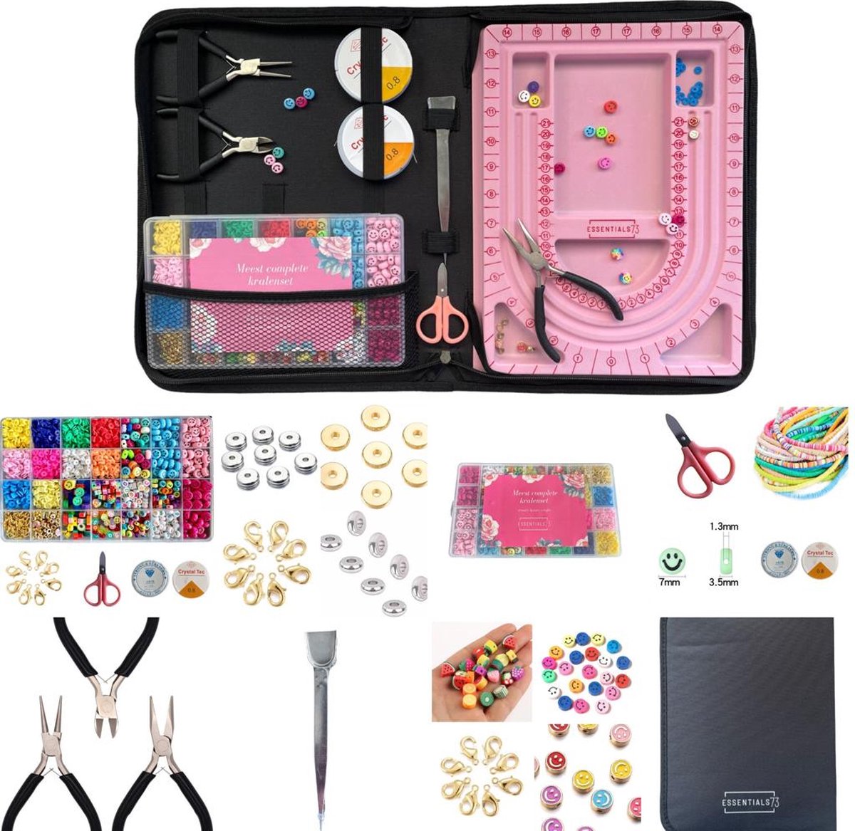 ESSENTIALS73 XXL Meest Complete Kralenpakket - Luxe Etui Zwart - Incl. Kralenbord + Tangenset + Pincet + Kralenset 3000 Stuks - Hobbypakket - Sieraden maken - DIY - Starterset - Starterskit - Sieradenpakket - Rijgbord - Starterspakket - Kralen — afbeelding 8