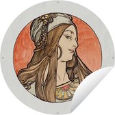 Tuincirkel Vrouw - Art nouveau - Pastel - 60x60 cm - Ronde Tuinposter - Buiten