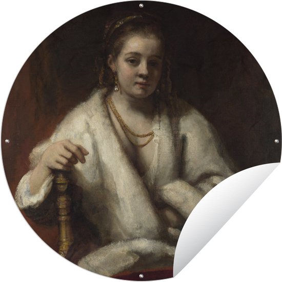 Tuincirkel Portret van Hendrickje Stoffels - Schilderij van Rembrandt van Rijn - 90x90 cm - Ronde Tuinposter - Buiten