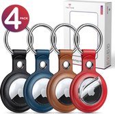 Tectier AirTag Sleutelhanger Set – 4 Pack – Leren Airtag Hoesje – Houder voor Apple AirTag – Hanger voor Hond – Zwart | Blauw | Rood | Bruin