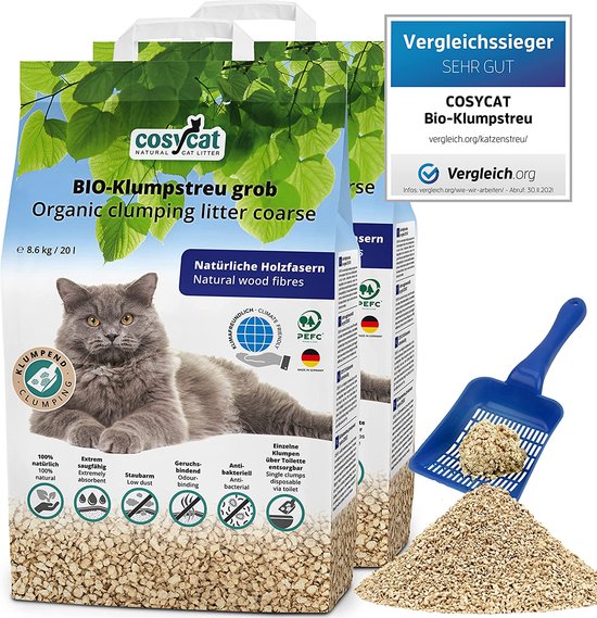 kalkoen Onderhandelen Voeding CosyCat BIO kattenbakvulling klontvormend - GROVE korrel 2x 20L - Speciaal  voor... | bol.com