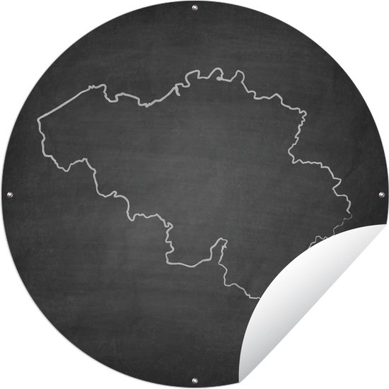 Tuincirkel Zwart-wit illustratie van België op een schoolbord - 60x60 cm - Ronde Tuinposter - Buiten