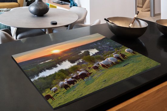 KitchenYeah® Inductie beschermer 81x52 cm - Zonsondergang in Normandië - Kookplaataccessoires - Afdekplaat voor kookplaat - Inductiebeschermer - Inductiemat - Inductieplaat mat
