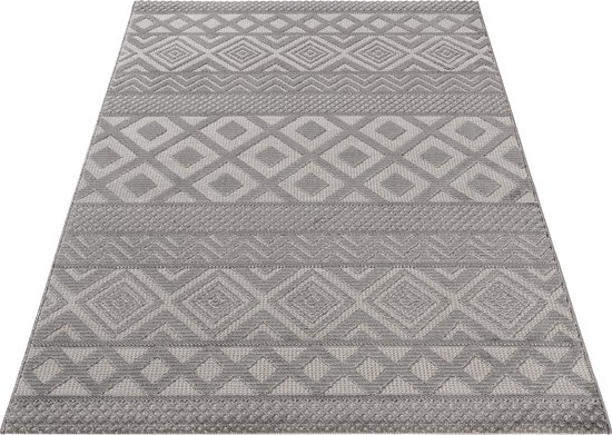 SEHRAZAT Vloerkleed- Oosters tapijt Luxury Reliëfstructuur, woonkamer, geodriehoek patroon, grijs 120x170 cm