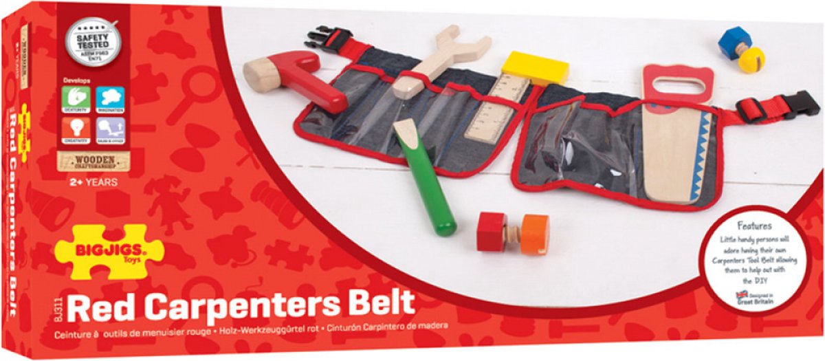 Rode Gereedschapsgordel met Houten Gereedschap - Bigjigs - Met Klipsluiting - 10-Delig — afbeelding 11