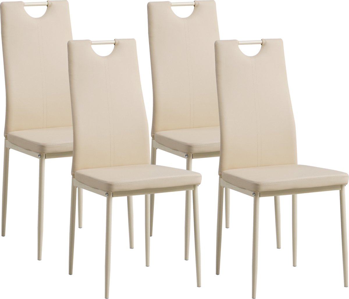 ALBATROS Eetkamerstoel Salerno Set van 4, Beige - Stijlvol Italiaans Ontwerp, Kunstleer Bekleding, Comfortabele Gestoffeerde Stoel - Moderne Keukenstoel, Eetkamerstoel of Eettafelstoel