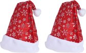 2x Rode kerstmutsen met sneeuwvlokken voor volwassenen - Kerstaccessoires kerstmutsen