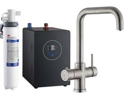 3-in-1 Multi-Tap kokend water kraan incl. boiler & 3M waterfilter, L-uitloop-Brushed Nickel