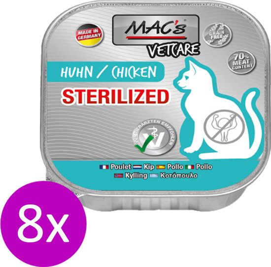 MACs Vetcare Kattenvoer gesteriliseerde kat 70 Kippenvlees 8 x 100g