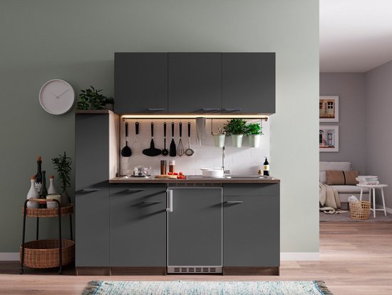 Goedkope keuken 180 cm - complete kleine keuken met apparatuur Oliver -  Donker... | bol.com