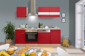 Goedkope keuken 220  cm - complete keuken met apparatuur Merle  - Eiken/Rood - soft close - elektrische kookplaat - vaatwasser - afzuigkap - oven    - spoelbak