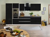Goedkope keuken 335  cm - complete keuken met apparatuur Lorena  - Wit/Zwart - soft close - keramische kookplaat    - afzuigkap - oven - magnetron  - spoelbak