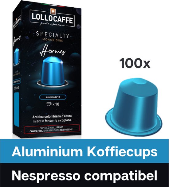 100 Nespresso (aluminium) compatibel koffiecups - Lollo Speciality Hermes - Aluminium Capsules - PVC FREE - Italiaanse koffie - voor espresso, cappuccino, ristretto, macchiato