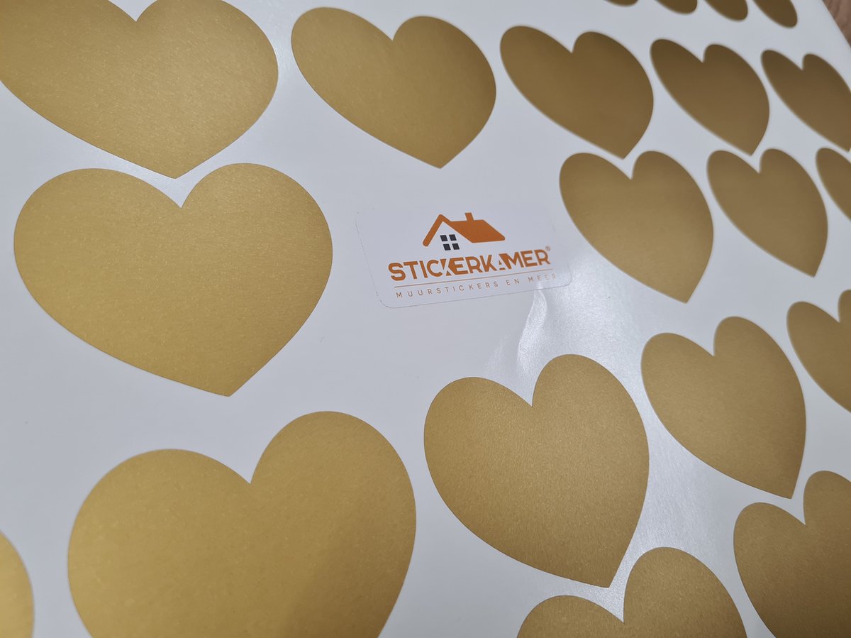 Stickerkamer® Muursticker - 24 hartjes muurstickers - 7,5cm x 6,5cm - goud - kinderkamer - babykamer - jongen - meisje - muurdecoratie