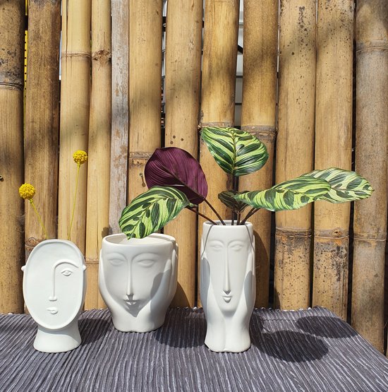 Mica Decorations Set van 3 , Bloempot,vazen Gezicht wit H16 x D15cm