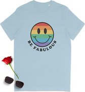 Gay Pride t shirt - Pride tshirt - Be Fabulous - Dames tshirt met print - Heren t shirt met Pride opdruk - Unisex Pride Shirt - Unisex maten: S M L XL XXL XXXL - Tshirt kleuren: Wit, Licht blauw, rood en oranje.