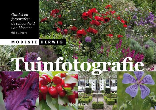 Collage van tuinbloemen en een huis met een tuin, met de tekst 'Ontdek en fotografeer de schoonheid van bloemen en tuinen' en 'Tuinfotografie'.