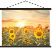 Posterhanger incl. Poster 60x45 cm - Schoolplaat - Zonnebloem - Zon - Bloemen - Textielposter - Zwarte latten