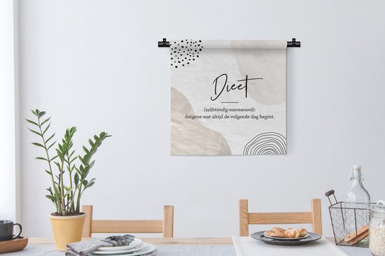 Wandkleed - Wanddoek - Spreuken - Quotes - Dieet - Woordenboek - Dieet definitie - 60x60 cm - Wandtapijt