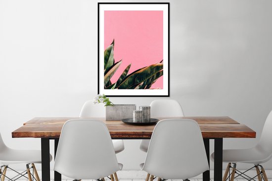 Fotolijst incl. Poster - Planten - Bladeren - Vrouwentong - Roze - Tropisch - 60x80 cm - Posterlijst