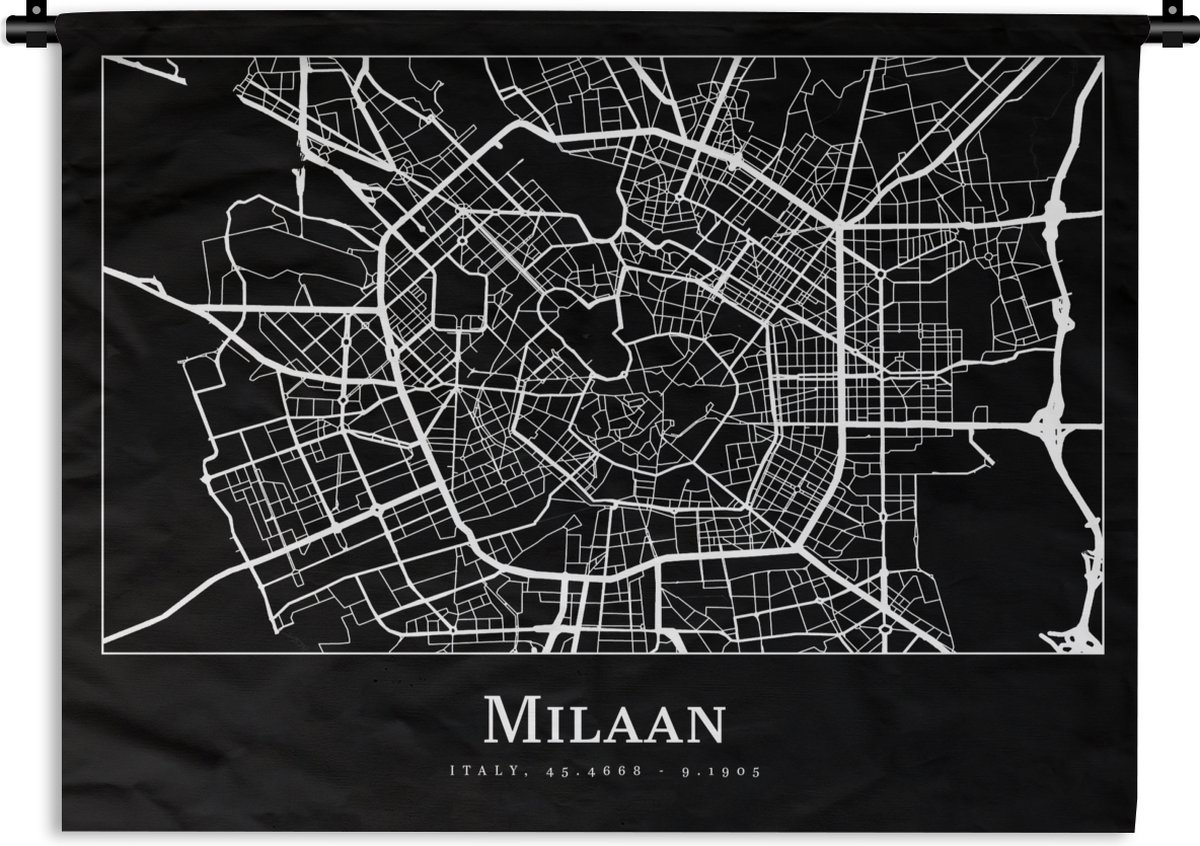 Wandkleed - Wanddoek - Milaan - Plattegrond - Kaart - Stadskaart - 90x67.5 cm - Wandtapijt