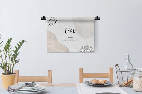 Wandkleed - Wanddoek - Diet - Spreuken - Woordenboek - Quotes - Dieet definitie - 60x45 cm - Wandtapijt
