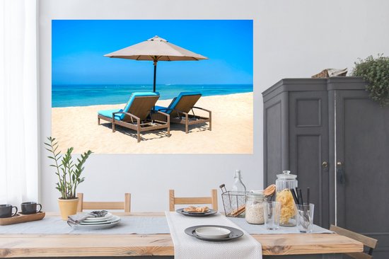 Poster Chaise de plage - Parasol - Été - Mer - 180x120 cm XXL