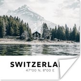 Poster Zwitserland - Berg - Chalet - 100x100 cm XXL