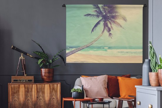 Tenture murale - Tissu mural - Rétro - Palmier - Soleil - Été - 120x90 cm - Tapisserie murale