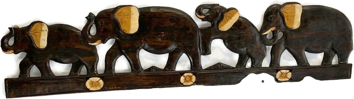 houten wanddecoratie / handgemaakte wanddecoratie / houten beeld / unique style vintage / houten dieren / houten olifanten /